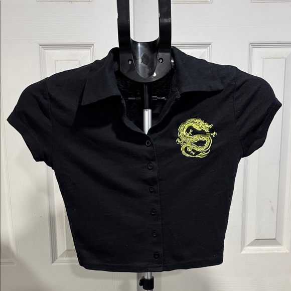Rue21 Tops - Rue21 Black Crop Top with Yellow Dragon Embroidery